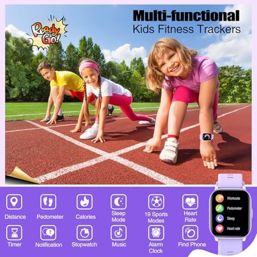 儿童手表 IP68 防水 女孩手表 19 种运动模式 睡眠跟踪 计步器 秒表儿童活动追踪器 生日礼物 适合 4-15 岁女孩