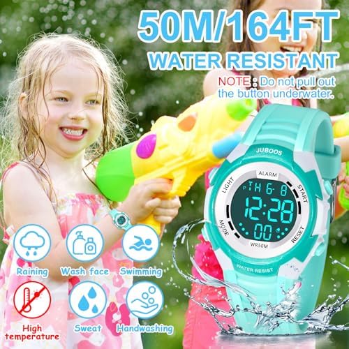Juboos Kids Digital Watch For Boys Girls 5-18 7 Colors LED Light Kids Sports Outdoor Wristwatch 5 ATM Waterproof Watch With Alarm Stopwatch