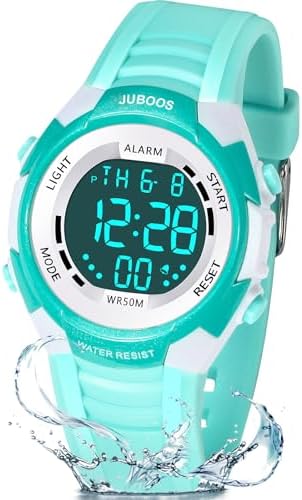 Juboos Kids Digital Watch for Boys Girls 5-18 7 Colors LED Light Kids Sports Outdoor Wristwatch 5 ATM Waterproof Watch with Alarm Stopwatch