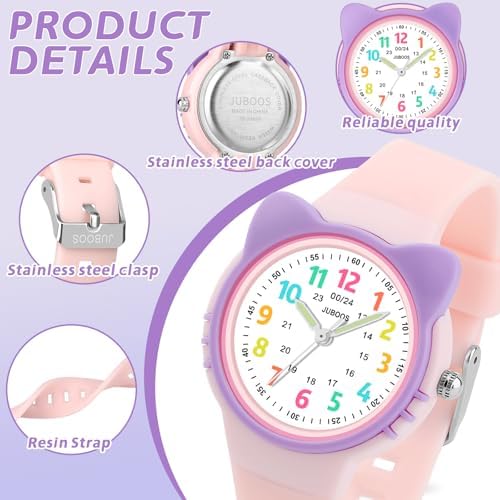 Juboos Kids Watch Analog For Boys Girls Toddler 3ATM Waterproof Wirstwatch Learning Time And Easy To Read