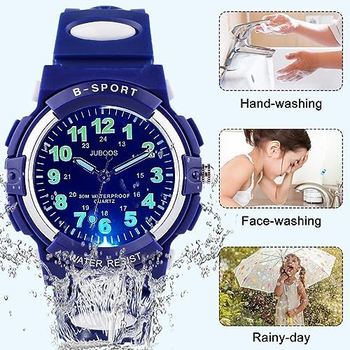 Juboos Kids Watch Analog With 7 Colorful Night Lights Boys Girls Waterproof Soft Strap Kids Time Teaching Quartz Wristwatch For Ages 5-18