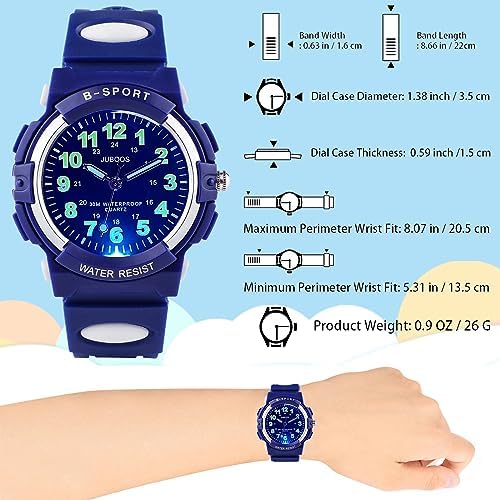 Juboos Kids Watch Analog With 7 Colorful Night Lights Boys Girls Waterproof Soft Strap Kids Time Teaching Quartz Wristwatch For Ages 5-18