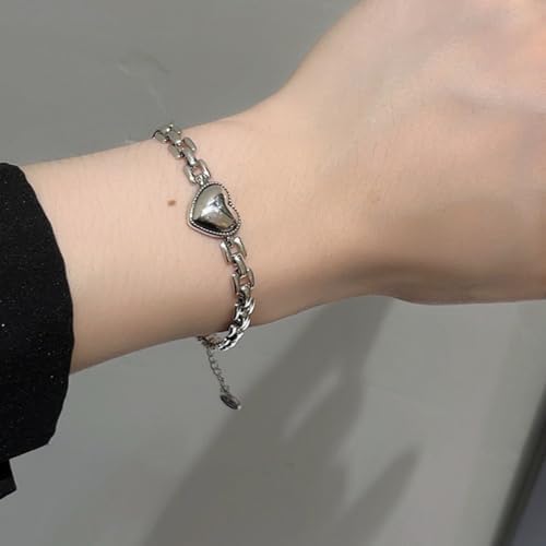 Jude Jewelers Stainless Steel Heart Charm Watch Band Chain Style Bracelet (Silver) Medium