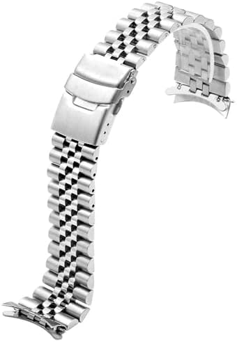 Juntan 不锈钢弧形端部锥形 18mm 20mm 22mm 23mm 24mm 金属表带柔性表带替换手链部署双翻盖锁扣 银黑色