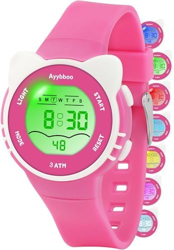 Kids Digital Watches for Girls Boys 7 Color Lights Waterproof Cute Wristwatches for Kids with Alarm Stopwatch Great Present for Girls Boys Ages 5-13