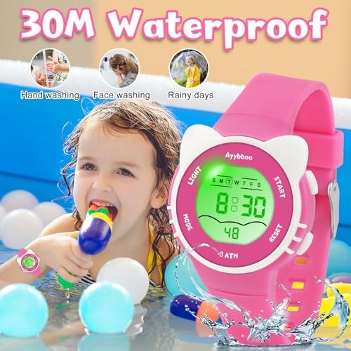 Kids Digital Watches For Girls Boys 7 Color Lights Waterproof Cute Wristwatches For Kids With Alarm Stopwatch Great Present For Girls Boys Ages 5-13