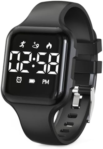 Kids LED Digital Watch with Pedometer Step Counter Waterproof Sport Wristwatch Calendar Alarm Clock for Children Boys Girls Teens