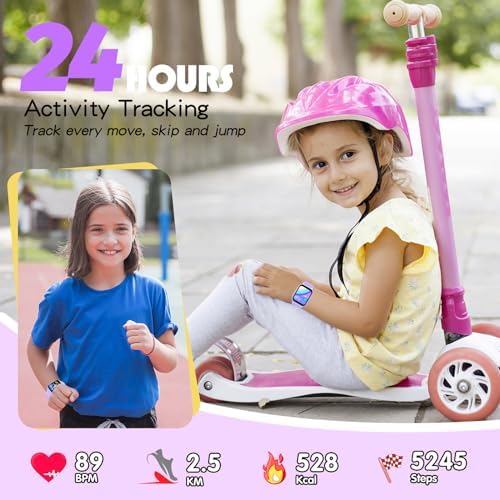 Kids Smart Watch Girls Boys Fitness Tracker For Kids 1.5 Inch DIY Dial 19 Sport Mode Sleep Monitor Pedometers Heart Rate IP68 Waterproof Great Gift For Boys Girls Teens 6-14