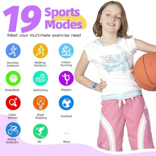 Kids Smart Watch Girls Boys Fitness Tracker For Kids 1.5 Inch DIY Dial 19 Sport Mode Sleep Monitor Pedometers Heart Rate IP68 Waterproof Great Gift For Boys Girls Teens 6-14