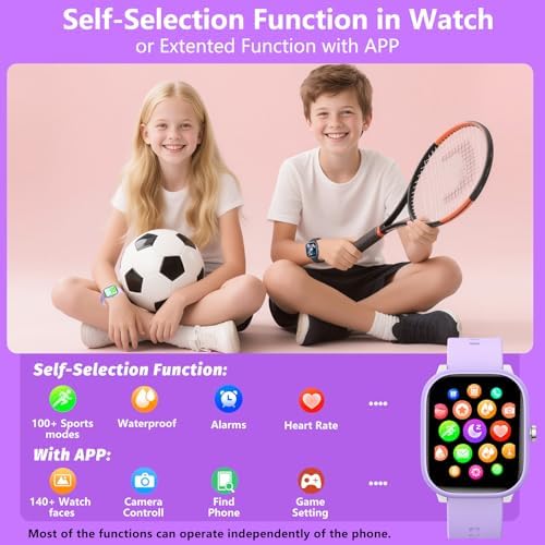 Kids Wach For Girls Boys 6-15 Year Old - Smart Watch For Kids 1.8" Fitness Tracker No Phone Needed Pedometer Sleep Monitor Heart Rate Waterproof Puzzle Game For Girls Boys Teens Birthday Gift (Purple)