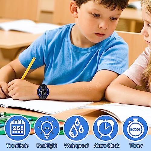 Kids Watch Boys Watch For 3-15 Year Old Boys Digital Sport Outdoor Multifunctional Chronograph LED 50 M Waterproof Alarm Calendar Analog Watch For Children With Silicone Band Kids Gift