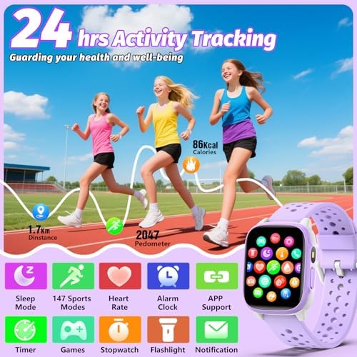 Kids Watch With 140 Sports Modes 1.5" Kids Fitness Tracker Girls Smart Watch No APP/Phone Required Sleep Monitor Heart Rate Puzzle Games IP68 Waterproof Gifts For Girls Teens Aged 6-15