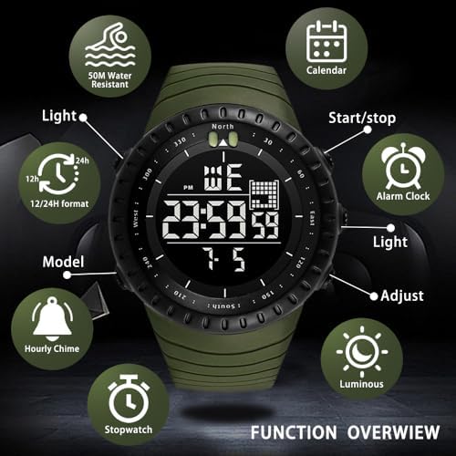 KXAITO Men's Watches Sports Outdoor Waterproof Military Digital Watch Date Multi Function Tactics LED Face Alarm Stopwatch For Men 6256