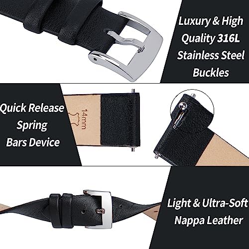 Leather Watch Bands Quick Release Watch Straps Elegant & Ultra-Soft Top Grain Leather Watch Band For Women Men Choice Of Color & Width - 12mm 14mm 16mm 18mm 20mm 22mm For Watch & Smartwatch