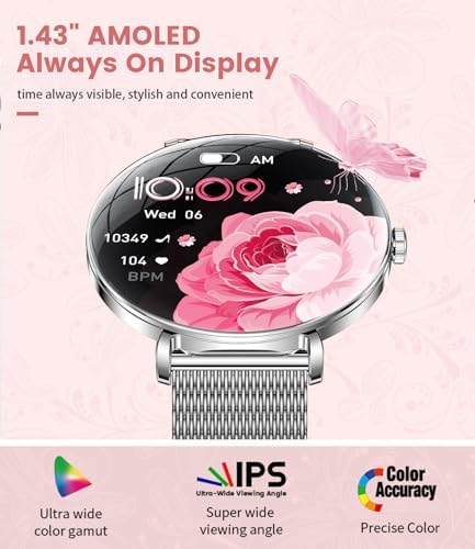 LIGE Smart Watches For Women(Answer/Make Call) Ultra-Thin 6.8mm/1.43" AMOLED Smartwatch With Heart Rate/Sleep Monitor IP68 Waterproof Fitness Tracker 120 Sport Modes For Android IOS Sliver