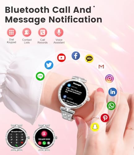 LIGE Smart Watches For Women (Answer/Make Call) With Diamonds 1.19” AMOLED Smartwatch With Heart Rate/Sleep Monitor IP68 Waterproof Fitness Tracker 120 Sport Modes Pedometer For Android IOS Sliver