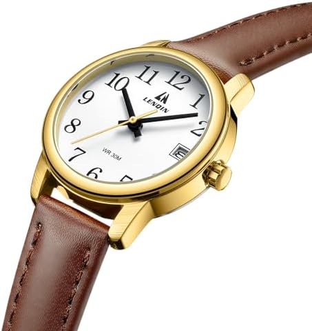 LN LENQIN Ladies Watches Analog Quartz Watch For Women Waterproof Women's Wrist Watches Easy Reader Womens Watch With Leather Strap