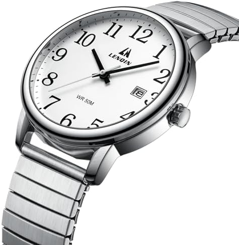 LN LENQIN Mens Watches Easy Read Analog Quartz Sport Waterproof Watch For Men With 38mm Stainless Steel Expansion Band And Glow Dial