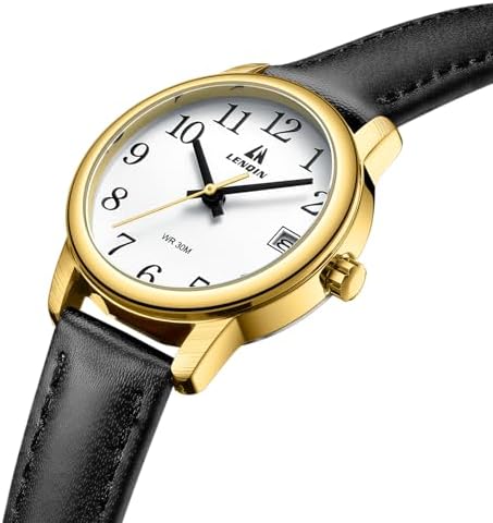 LN LENQIN Womens Watch Analog Quartz Waterproof Ladies Watches For Women With Leather Strap Luminous Easy Reader Dial