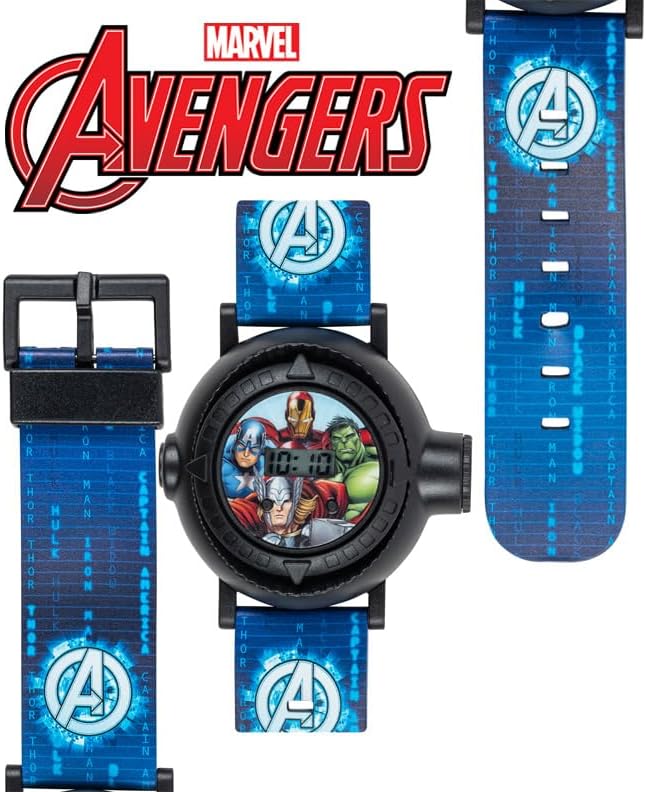 Marvel Avengers Kids Digital Projection Watch With 10 Image Projector Comfortable Strap And Durable Design - Fun And Interactive Timepiece For Boys Perfect For Young Avengers Fans