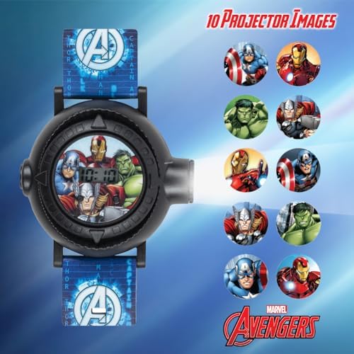 Marvel Avengers Kids Digital Projection Watch With 10 Image Projector Comfortable Strap And Durable Design - Fun And Interactive Timepiece For Boys Perfect For Young Avengers Fans