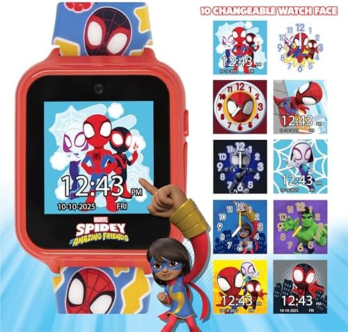 Marvel Spidey And His Amazing Friends Interactive Kids Smart Watch With Camera Games Voice Recorder Calculator Pedometer Colorful Silicone Strap Fits Wrists 5.5" To 8"