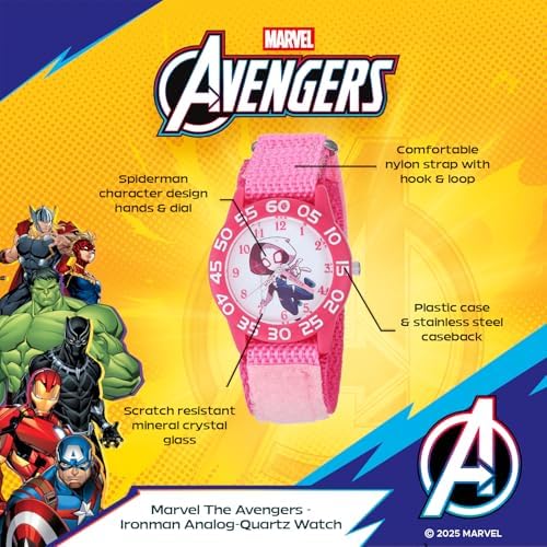Marvel Super Hero Adventures Spiderman Watch For Girls Ages 3–7 – Spiderman Kids Watch With Hero Dial – Fun Gift For Young Fans And Toddlers – Pink Bezel And Soft Pink Fabric Strap With Velcro