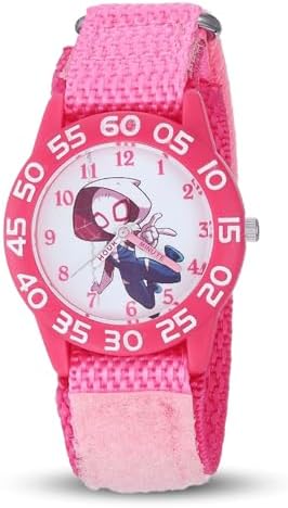 Marvel Super Hero Adventures Spiderman Watch for Girls Ages 3–7 – Spiderman Kids Watch with Hero Dial – Fun Gift for Young Fans and Toddlers – Pink Bezel and Soft Pink Fabric Strap with Velcro