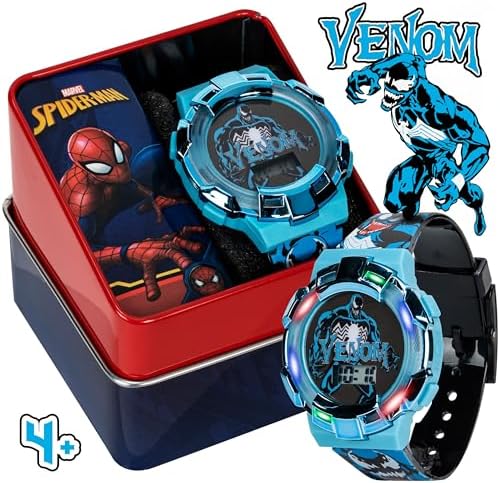 Marvel Venom Kids Watch – Light-Up Bezel With Rotating Lights LCD Display Easy-to-Read Adjustable Plastic Strap – Perfect For Boys And Girls