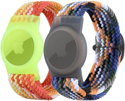 Meliya 2 件装腕带兼容 Apple AirTag 儿童支架 Air Tag GPS 追踪器保护套 带可调节尼龙手链表带 适合幼儿使用