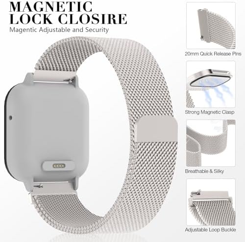 Milanese Band Compatible With Gizmo Watch 3 2 1/Gabb Watch 3 2 1/Syncup Kids Watch 20mm Adjustable Stainless Steel Replacement Straps With Magnetic Clasp For Boys Girls Starlight01