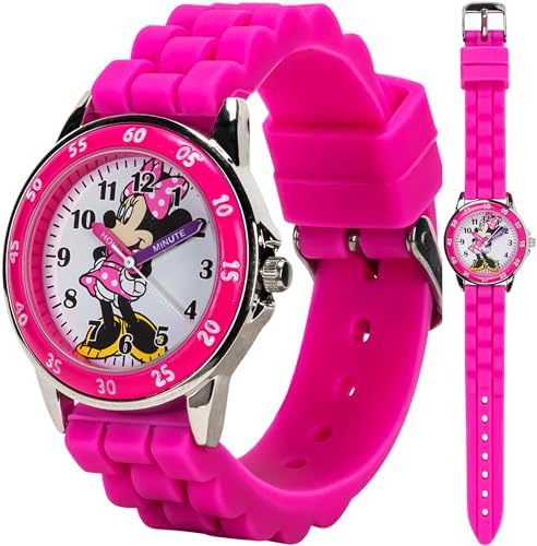 Minnie Mouse Time Teacher Watch for Girls - Analog Time Learning with Easy-to-Read Numbers and Comfortable Silicone Band