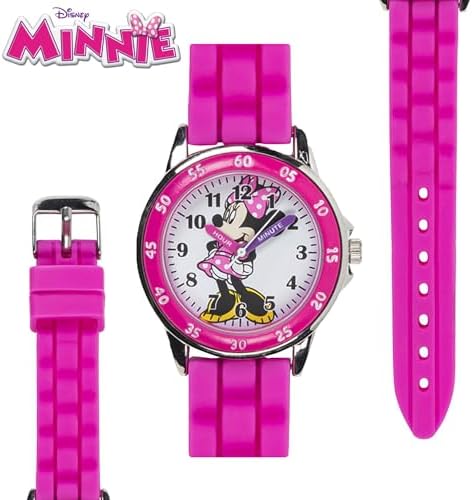 Minnie Mouse Time Teacher Watch For Girls - Analog Time Learning With Easy-to-Read Numbers And Comfortable Silicone Band