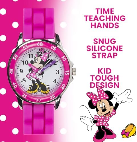 Minnie Mouse Time Teacher Watch For Girls - Analog Time Learning With Easy-to-Read Numbers And Comfortable Silicone Band