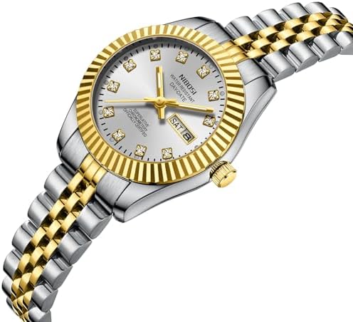 NIBOSI Watches For Women Analog Quartz Stainless Steel Dial With Day Date Luminous Waterproof Dainty Classic Luxury Diamond Elegant Dress Women's Watch For Small Wrists