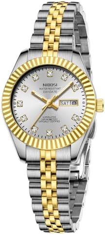 NIBOSI Watches for Women Analog Quartz Stainless Steel Dial with Day Date Luminous Waterproof Dainty Classic Luxury Diamond Elegant Dress Women's Watch for Small Wrists