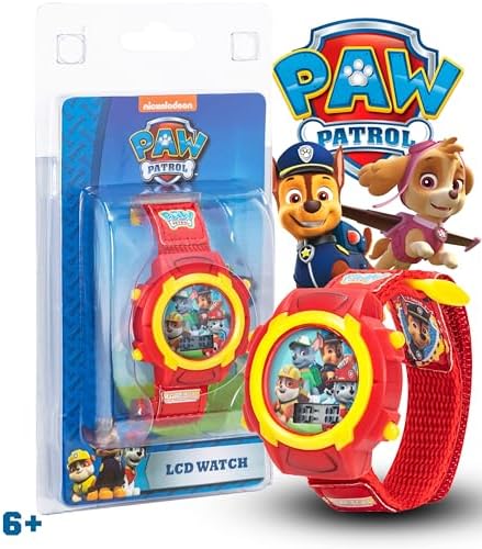 Nickelodeon Paw Patrol Kids Digital Watch With LCD Display Velcro Strap Chase Marshall Rubble & Rocky Perfect For Young Fans Learning To Tell Time Ideal Gift For Kids Ages 3+