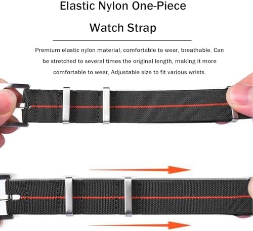 Nylon Elastic Watch Strap Military Parachute Style Watch Band 18mm 20mm 22mm Premium Striped Nylon One-Piece French Paratrooper Watchband Smartwatch Band Replacement Strap For Men Women