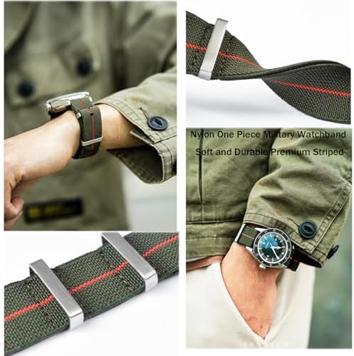 Nylon Elastic Watch Strap Military Parachute Style Watch Band 18mm 20mm 22mm Premium Striped Nylon One-Piece French Paratrooper Watchband Smartwatch Band Replacement Strap For Men Women