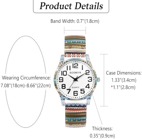 OIDEA Stretch Band Watches For Women: Bohemia Flower Easy Reader Elastic Band Watch Large Face Big Number Analog Quartz Bracelet Watch Expansion Band Wristwatch