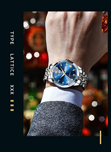 OLEVS Watch For Men Diamond Business Dress Analog Quartz Stainless Steel Waterproof Luminous Date Two Tone Luxury Casual Wrist Watch