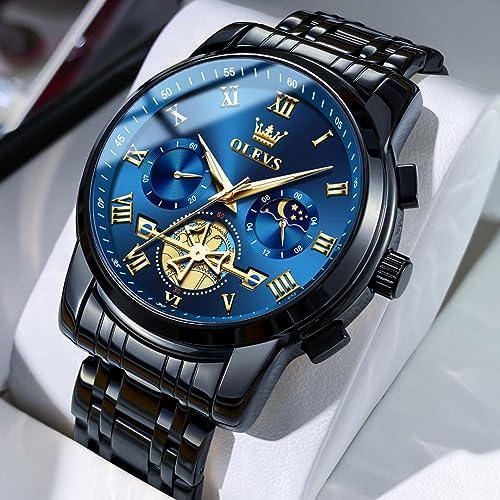 OLEVS Watches Men Waterproof Luxury Big Face Mens Watch Stainless Steel Quartz Analog Dress Watches For Men Luminous Multifunction Man Watch Relojes De Hombre