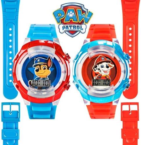 Paw Patrol Kids' Flashing LED Light-Up Feature - LCD Watch Set - Chase And Marshall Digital Watches