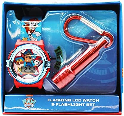 Paw Patrol Kids Flashlight LCD Watch & Flashlight Set – Chase Marshall Rubble Character Design Digital Display Light-Up Feature Adjustable Strap Fun For Young Fans – Fits Wrists 5.5” To 8”
