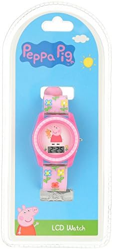 Peppa Pig 儿童数字液晶手表 – 粉色花卉表带 易读显示 有趣的卡通人物设计 可调节贴合 轻盈舒适 适合女孩 – 适合手腕 5.5 英寸到 8 英寸 粉色数码 数码