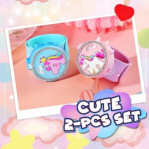 PinkSheep Kids Watches For Girls 2PCS Unicorn Digital Sport Watches Ages 3-6 Outdoor Cartoon Silicone Slap Bands Gift For Birthdays & Special Occasions