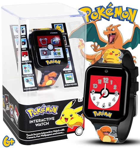 Pokémon Interactive Kids Smartwatch – Touchscreen Watch With Games Camera Voice Recorder Step Tracker Alarm & Timer – 10 Pokémon Watch Faces USB Rechargeable – Fits Wrists 5.5" To 8"