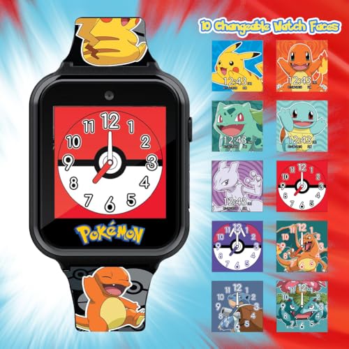 Pokémon Interactive Kids Smartwatch – Touchscreen Watch With Games Camera Voice Recorder Step Tracker Alarm & Timer – 10 Pokémon Watch Faces USB Rechargeable – Fits Wrists 5.5" To 8"