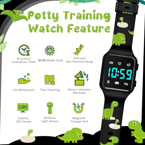 Potty Training Watch For Toddlers & Kids With Countdown Flashing Lights Fun Music Or Vibration Alerts - Waterproof Interactive Toilet Training Reminder For Boys & Girls Ages 2-9
