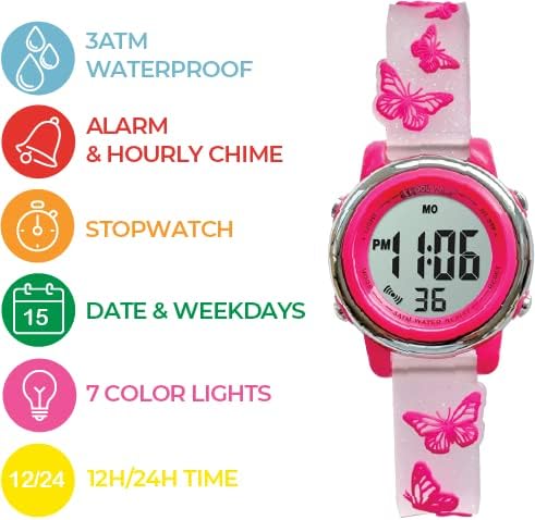 Preschool Collection Kids Digital Light Up Watch - Monster Trucks Dinosaurs Shark Unicorn Butterfly Spider - Girls Boys Children School